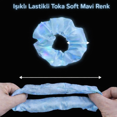 Soft Mavi Renk Led Işıklı Lastikli Saç Tokası - 3 Modlu Festival - Parti Saç Tokası