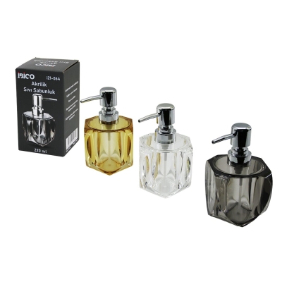TOMBUL KARE - 4-KALPLİ GÖVDE  ŞEFFAF - RENKLİ   AKRİLİK - MİKA KRİSTAL  SIVI SABUNLUK  220ML