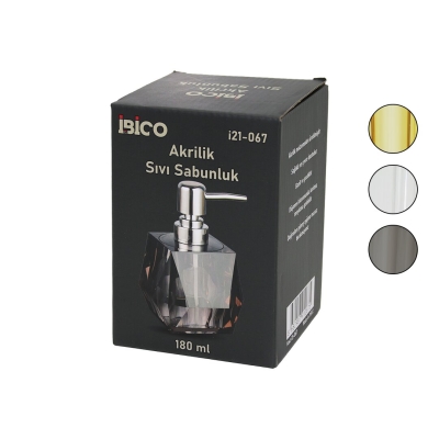 TOMBUL KARE - PRİZMA  ŞEFFAF - RENKLİ   AKRİLİK - MİKA KRİSTAL  SIVI SABUNLUK  180ML