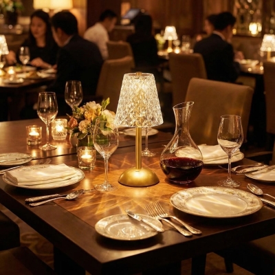 Uzun Klasik Şeffaf Baklava Model LED Masa Lambası ? Dokunmatik, 3 Renk Işık Modlu, Şarjlı Dekoratif Gece Lambası