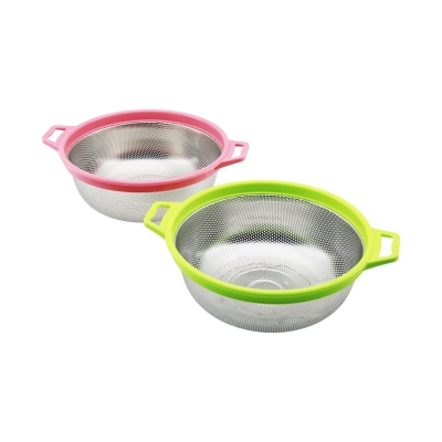 24CM RENKLİ PLASTİK ÇERÇEVE - KULPLU ÇELİK SEPET METAL SÜZGEÇ