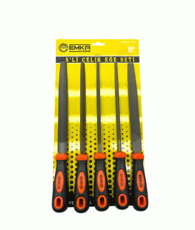 5 PARÇA  8'' ÇELİK EĞE SETİ BALIK SIRTI - ÜÇGEN - KARE - YUVARLAK - DÜZ GENİŞ