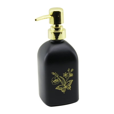 CAM KARE - SİYAH ŞİŞE--SARI KELEBEK-ÇiÇEK DESEN SIVI SABUNLUK 400ML GOLD PLASTİK POMPA