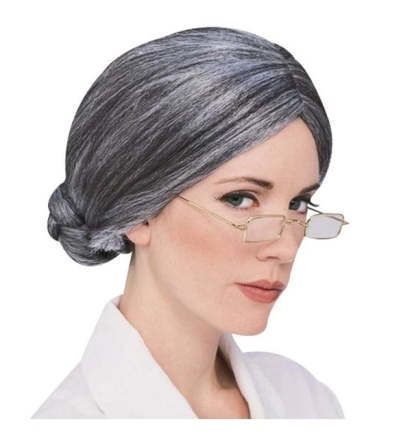 Gri Renk Yaşlı Peruğu Takma Saç Büyükanne Peruğu Yetişkin Çocuk Uyumlu
