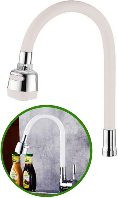 Renkli Silikonlu Oynar Başlıklı 2 Fonksiyonlu Spiral Musluk Başlığı - Beyaz