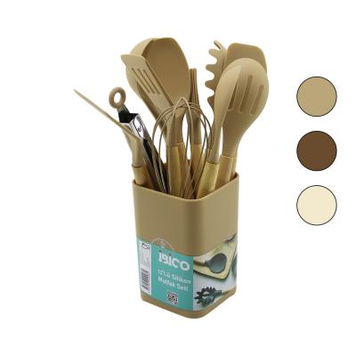 11PCS+KOVA SİLİKON MUTFAK SETİ BAMBU SAP 3-KAŞIK- 3-SPATULA- 1-KEVGİR- 1-KEPÇE- 1-MAŞA- 1-ÇRPC- 1-FRÇ