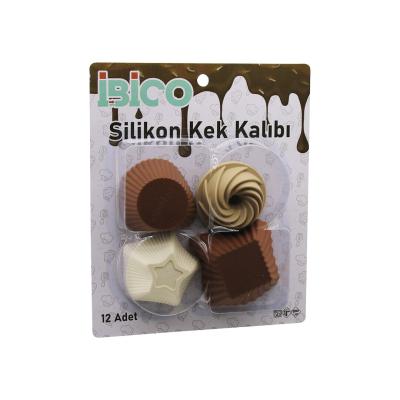 12PCS   RENKLİ SİLİKON  MUFFİN - KEK KALIP MİX ŞEKİL= 3-DİKDÖRTGEN - 3-YUVARLAK - 3-RÜZGAR GÜLÜ - 3-YILDIZ
