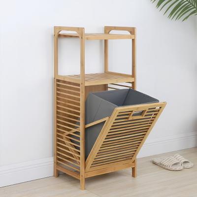2 ORGANİZER RAFLI - ÇEK AÇ SEPET AHŞAP BAMBU KİRLİ ÇAMAŞIR SEPET 40X35X95CM
