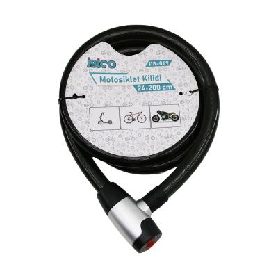 ANAHTARLI METAL KAPLAMA KAFAÇEK-İT KİLİT KAPAKMOTOR - BİSİKLET KİLİT ÇELİK TELSİYAH ŞEFFAF KILIF24MMX200CM