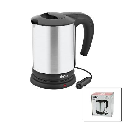 SİNBO SK-8034 24V ARAÇ İÇİ KETTLE PASLANMAZ ÇELİK SU ISITICISI 0.8LT  200W  ÇAKMAKLIK FİŞLİ  PLASTİK KAPAK - KULP