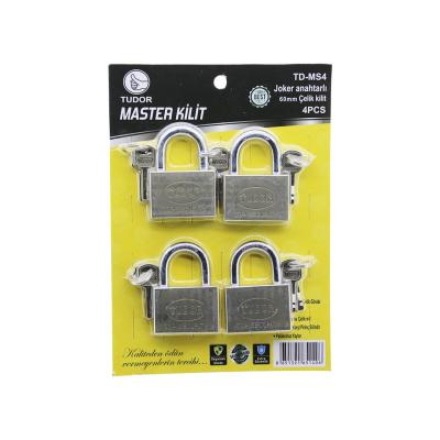 TUDOR TD-MS4 MASTER 4PCS JOKER ANAHTARLI=TEK ANAHTARLA 4 KİLİT AÇ  60MM - GRİ KISA KANCALI ÇELİK ASMA KİLİT